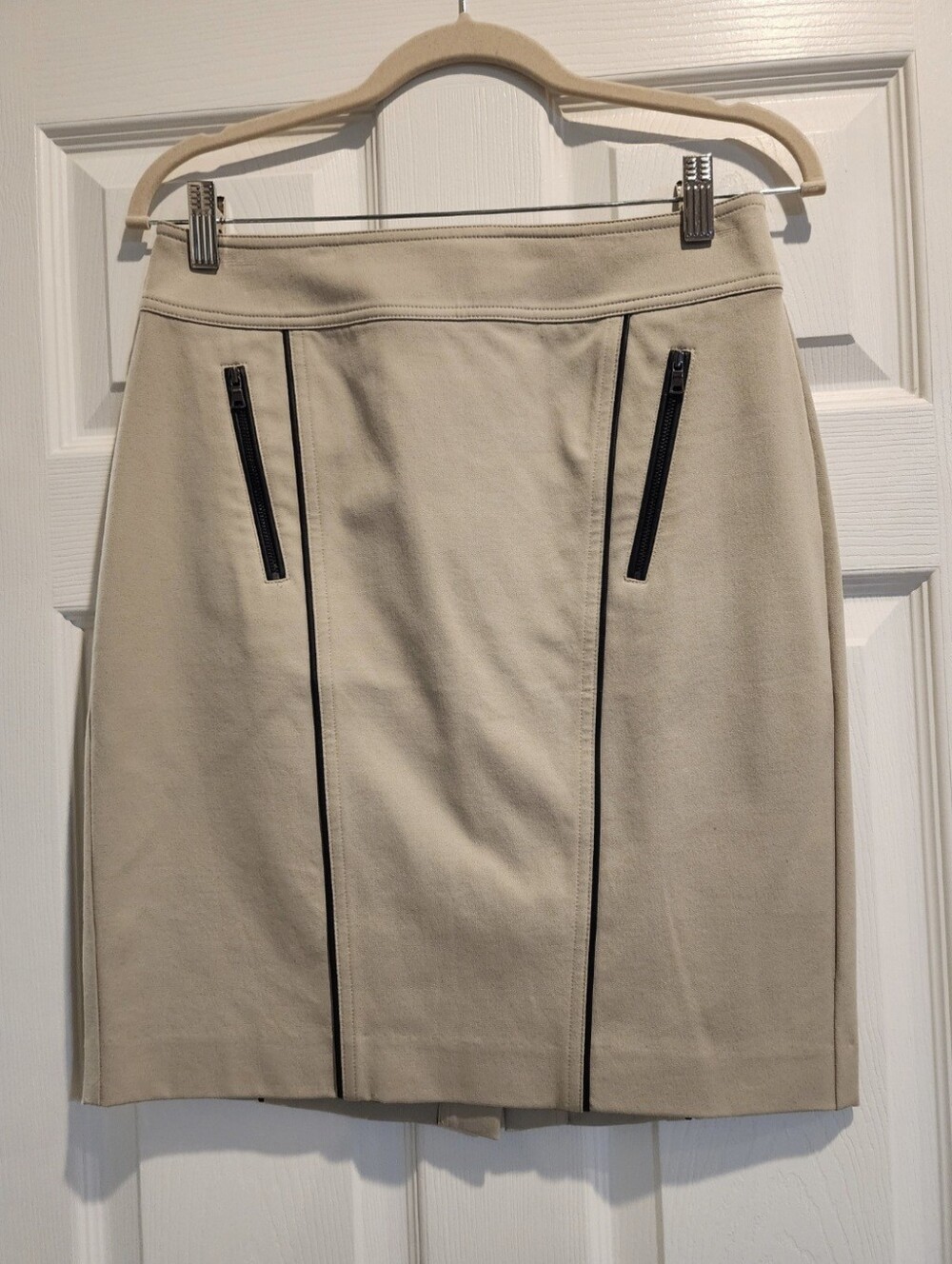 Ann Taylor Taupe Pencil Skirt with Black Trim. Like New